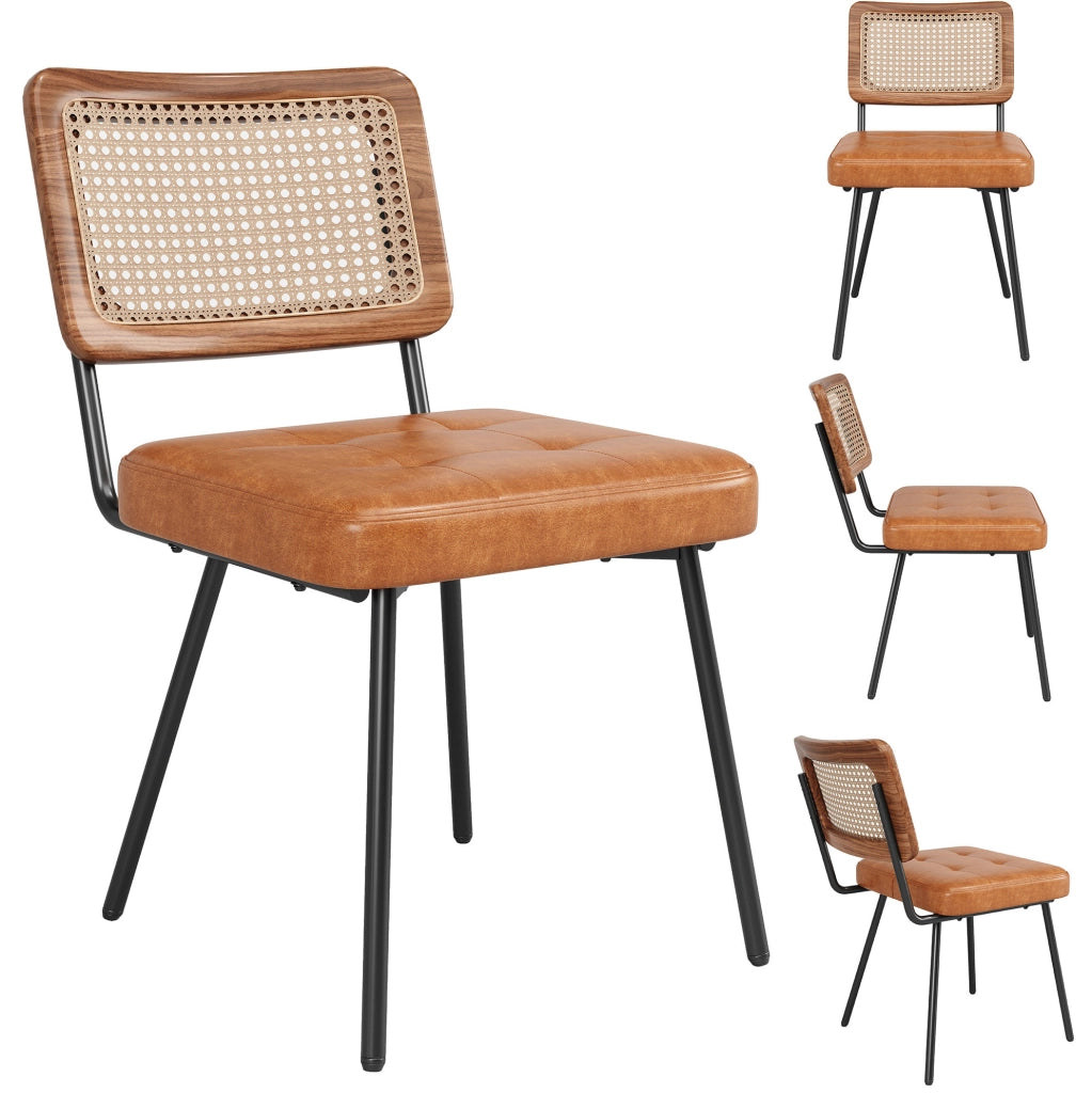 Sedia da pranzo ergonomica in PU e rattan PE marrone