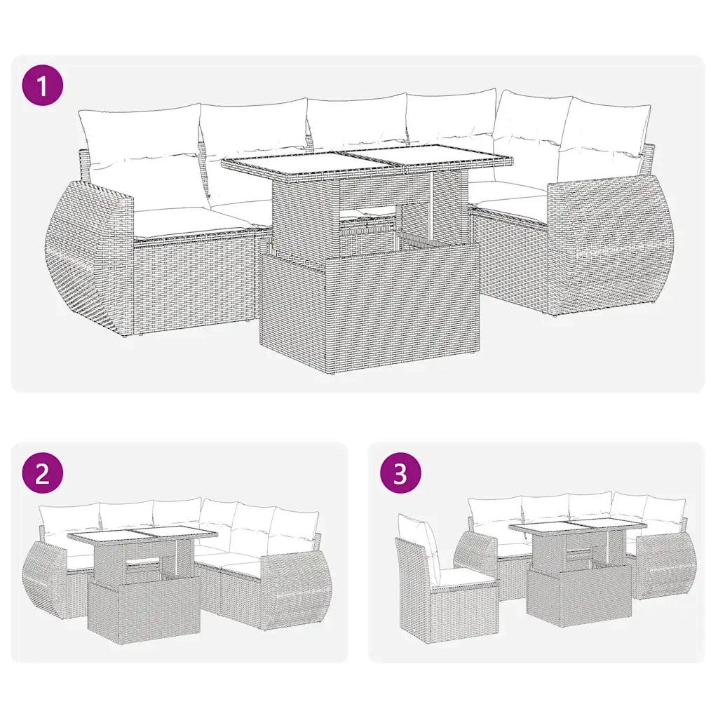 Set Divano da Giardino 6pz con Cuscini Grigio Polyrattan Acacia