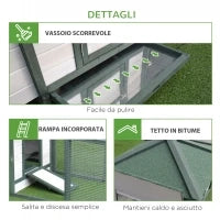 Pollaio da Giardino Prefabbricato in Legno 196x76x97cm, Bianco e Verde
