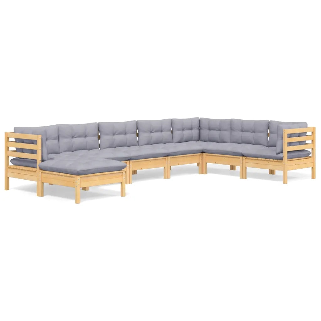 Set Divani da Giardino 8 pz con Cuscini Grigi Massello di Pino 3096658