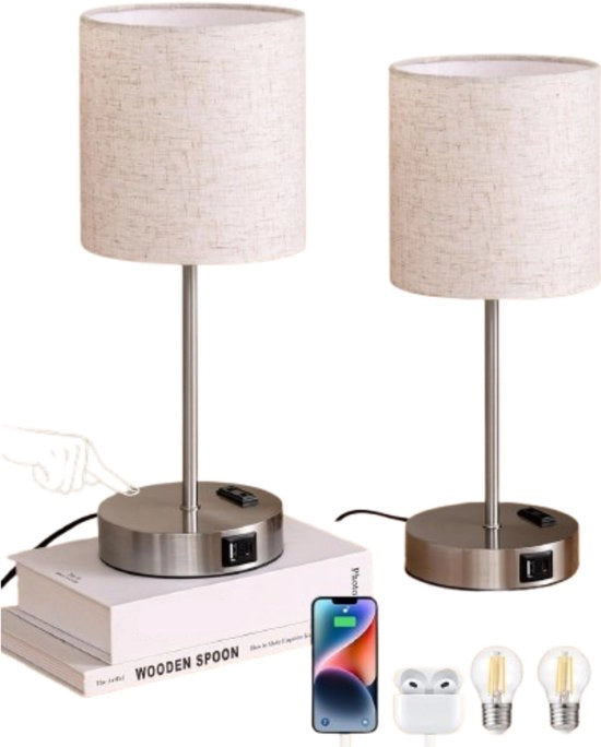 Lampade da Notte per Letto - Pannello Principale - Lampade da Letto Camera da Letto Adulto - 2 Pezzi - Bianco