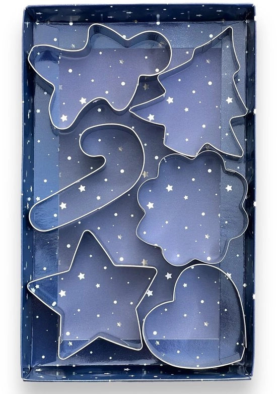 Ustioni 6-delig in Acciaio Inossidabile - Forme Natalizie - Stelle/Cuori/Pini/Fiore - Adatto per Bambini - Punte Acute - Forme per Biscotti