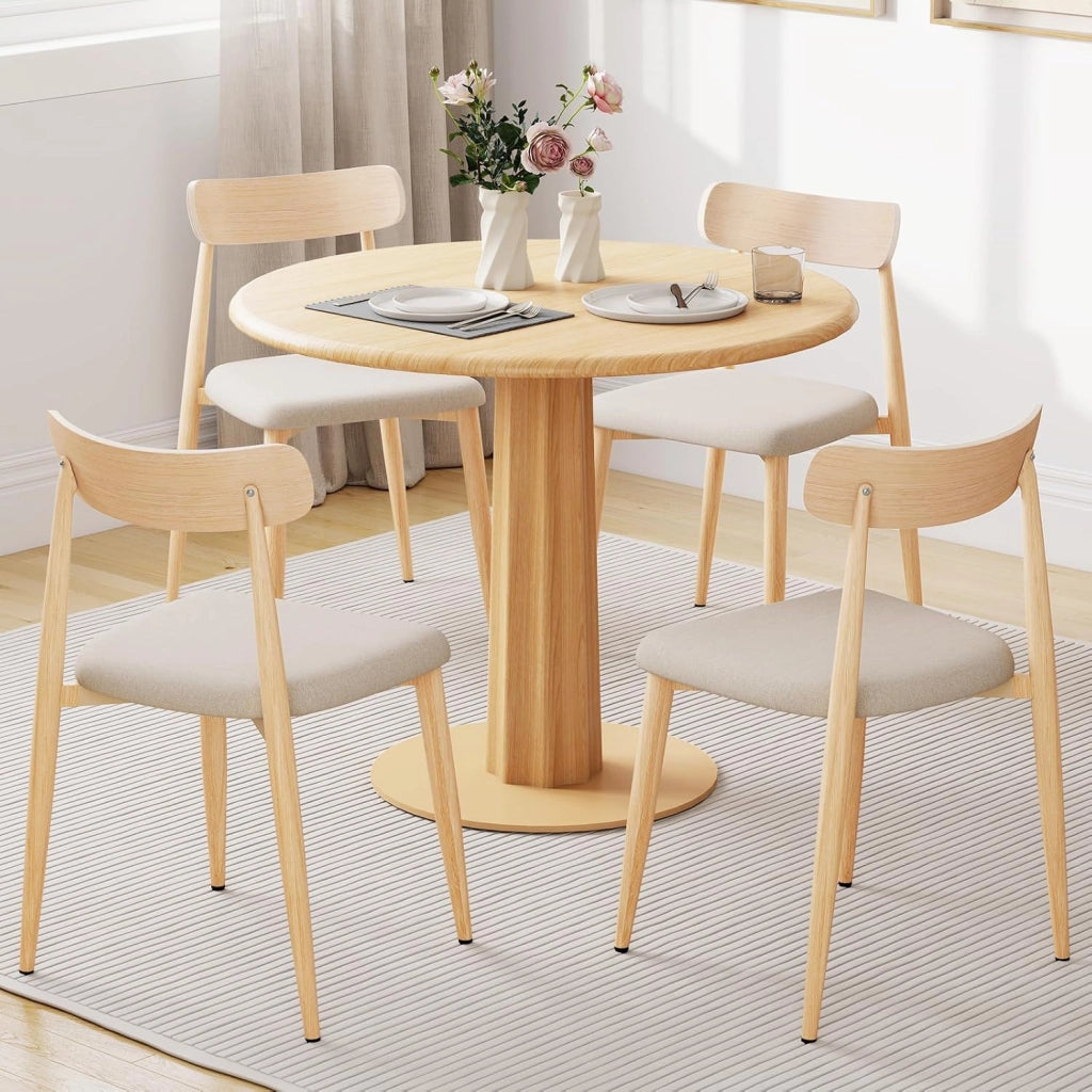 Set di 2 Sedie da Pranzo Moderne, Sedie Rivestite in Tessuto di Lino con Gambe in Metallo Robusto, Seduta Imbottita, Schienale Curvo, Sedia senza Braccioli per Sala da Pranzo e Soggiorno