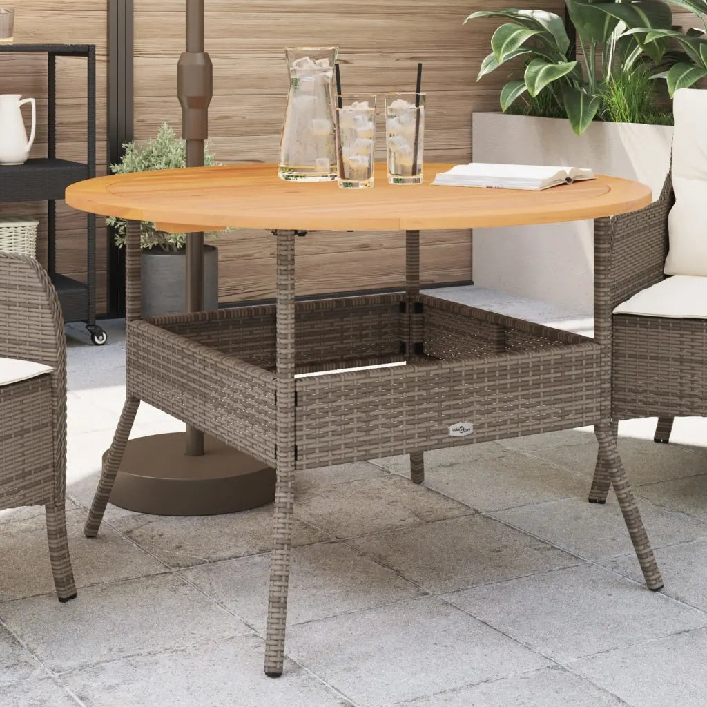 Tavolo Giardino | Tavolino da esterno Piano Legno Acacia Grigio ?110x71 cm Polyrattan