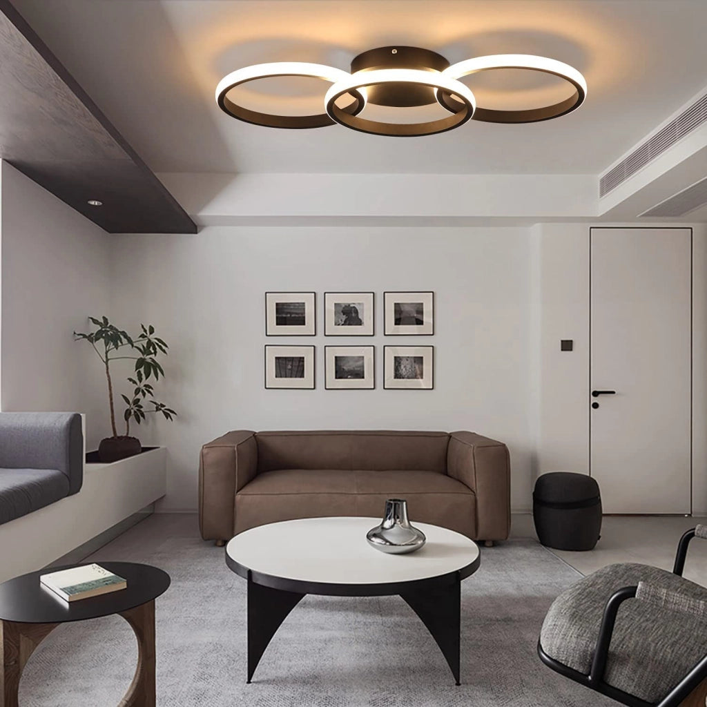 ZMH Lampada da soffitto plafoniera LED 3 anelli nera 3000K moderna per cucina soggiorno corridoio