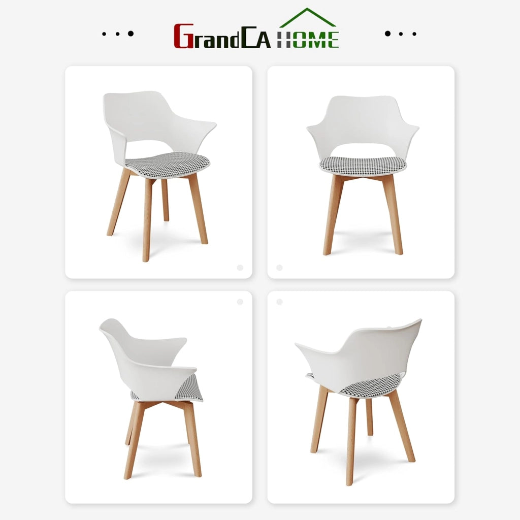 GrandCA HOME Set di 6 Sedie da Cucina Nordica Sedia da Pranzo con Gambe in Legno Massello, Sedie Imbottite per Camera da Letto, Soggiorno, Cucina, Bianco