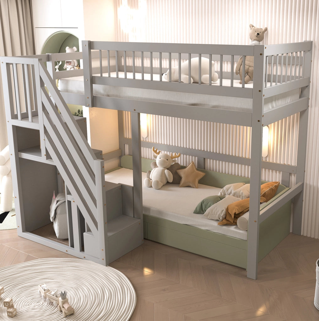 LETTO singolo con scala contenitore 90x200 cm legno grigio