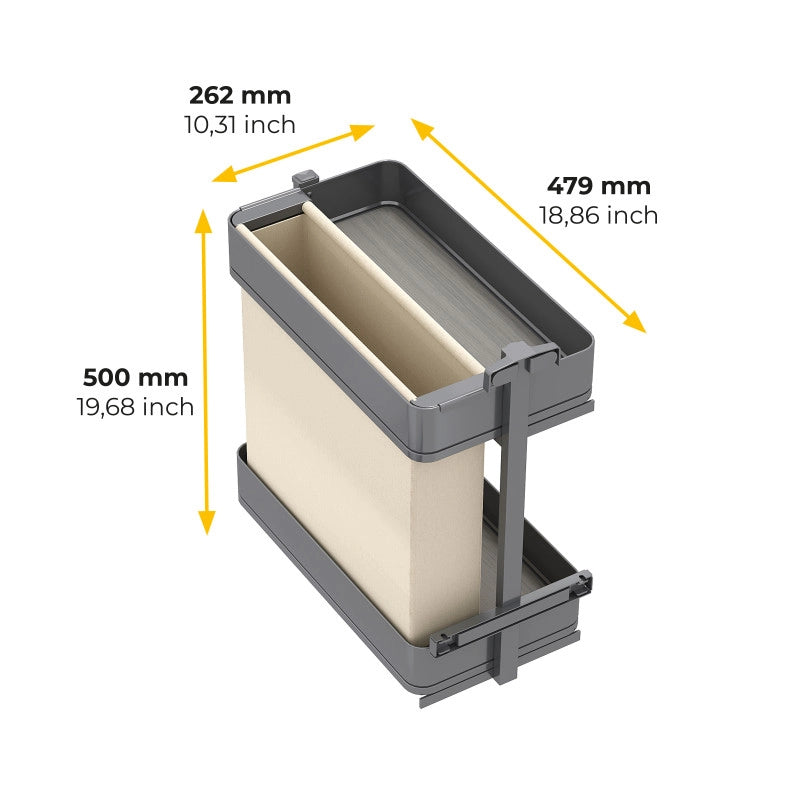 Carrello estraibile Harmony con chiusura soft, Modulo larghezza 300mm altezza 700mm, Acciaio e Legno, Grigio antracite