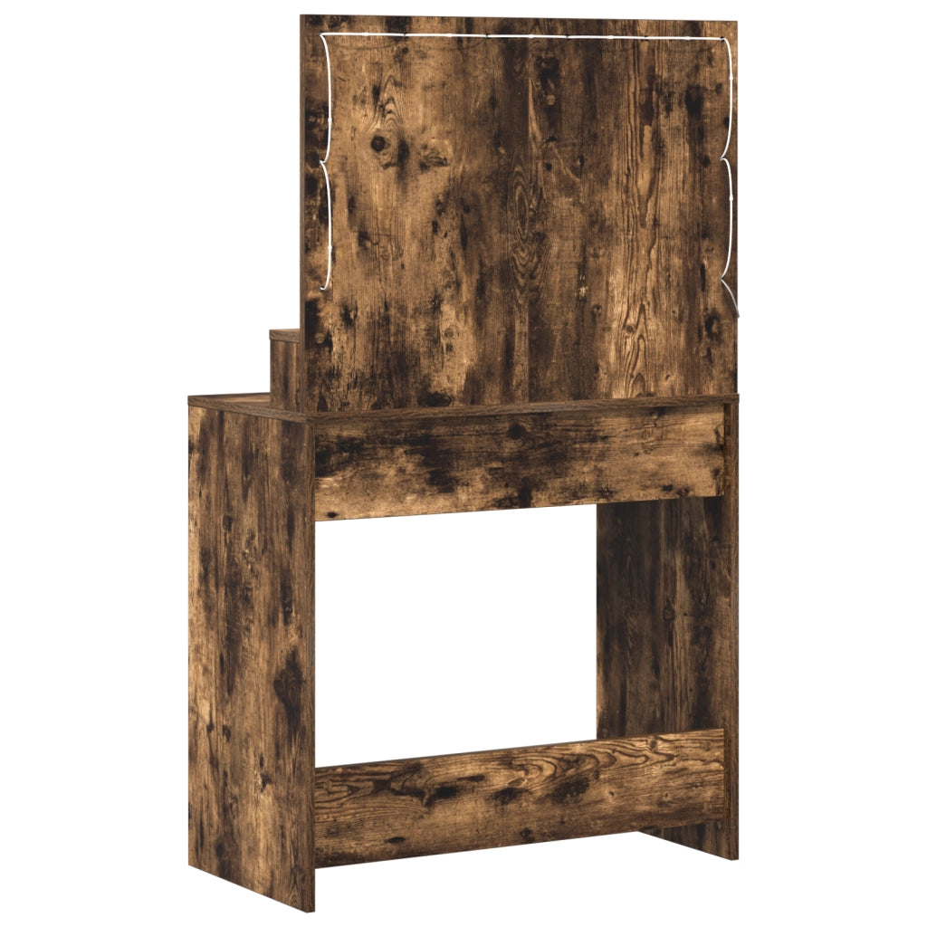 Tavolo da Trucco con Luci LED Rovere Affumicato 79x41x135 cm