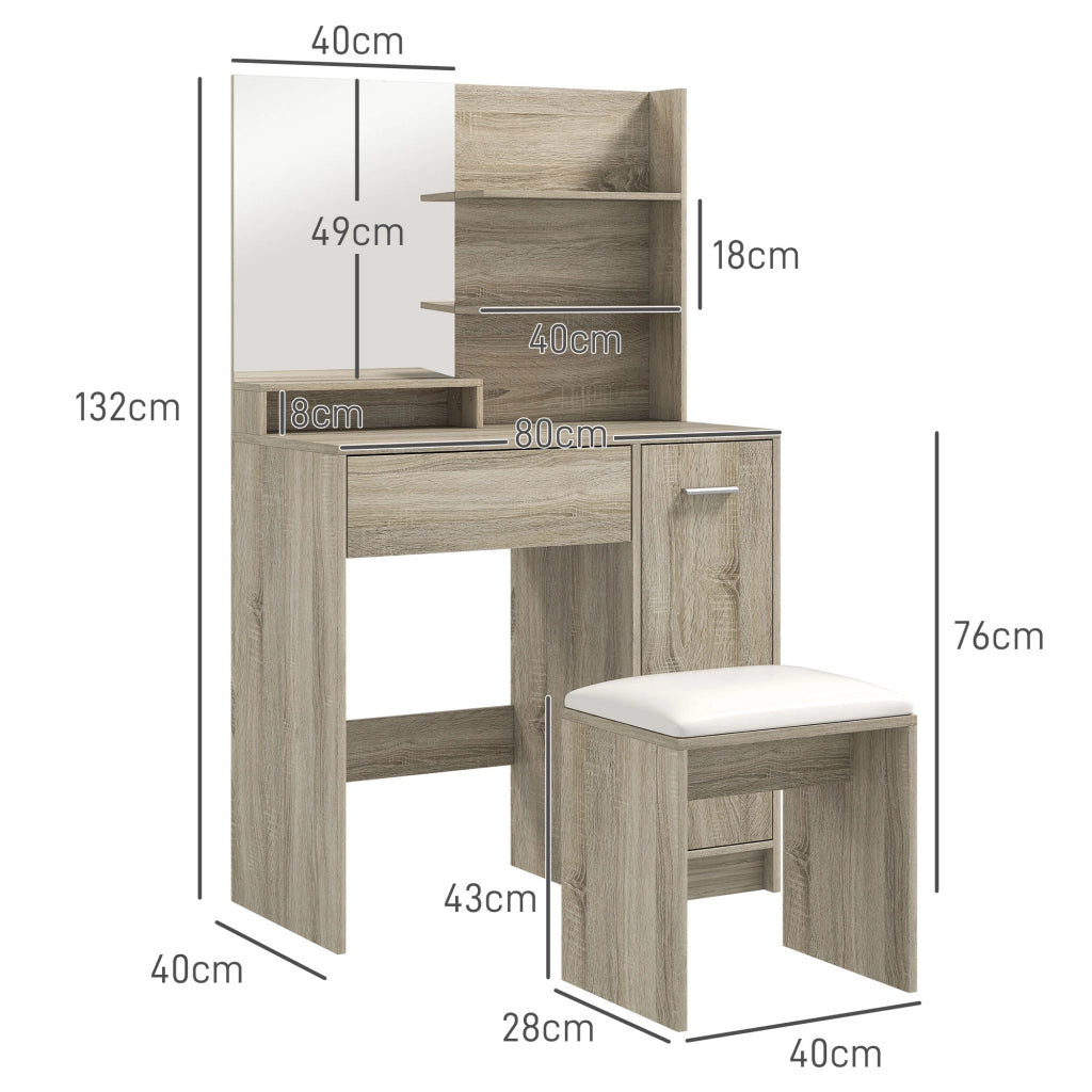 Cassettiera per trucco con specchio e sgabello ¨C zephmum ¨C naturale e beige