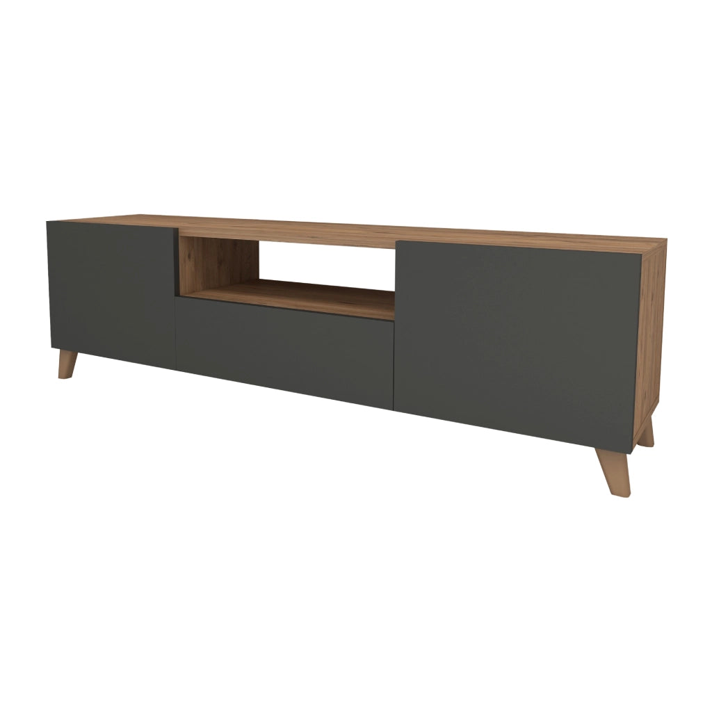 Mobile Porta TV Torsby con Scomparti Chiusi 46 x 140 x 30 cm Effetto Rovere / Antracite [en.casa]