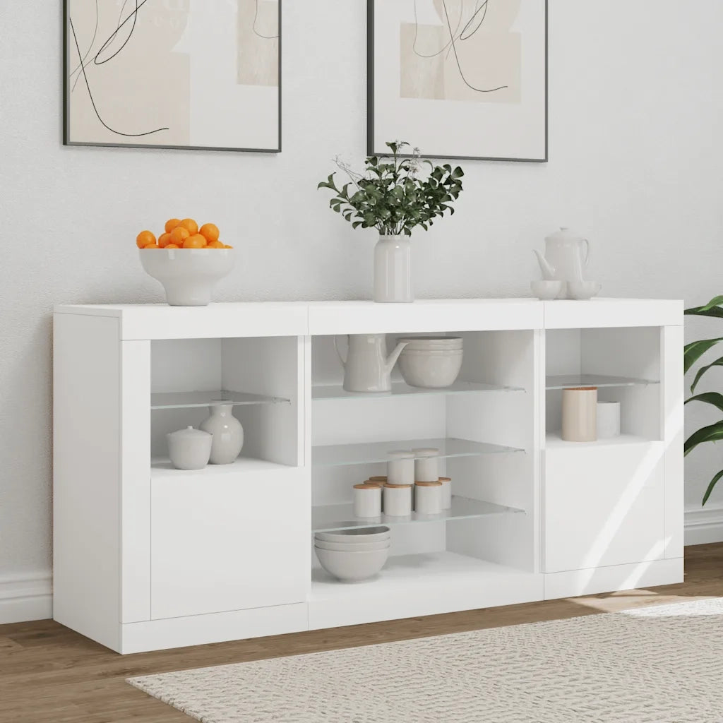 Credenza | Madia | Buffet da pranzo | Armadio da pranzo con Luci LED Bianca 142,5x37x67 cm