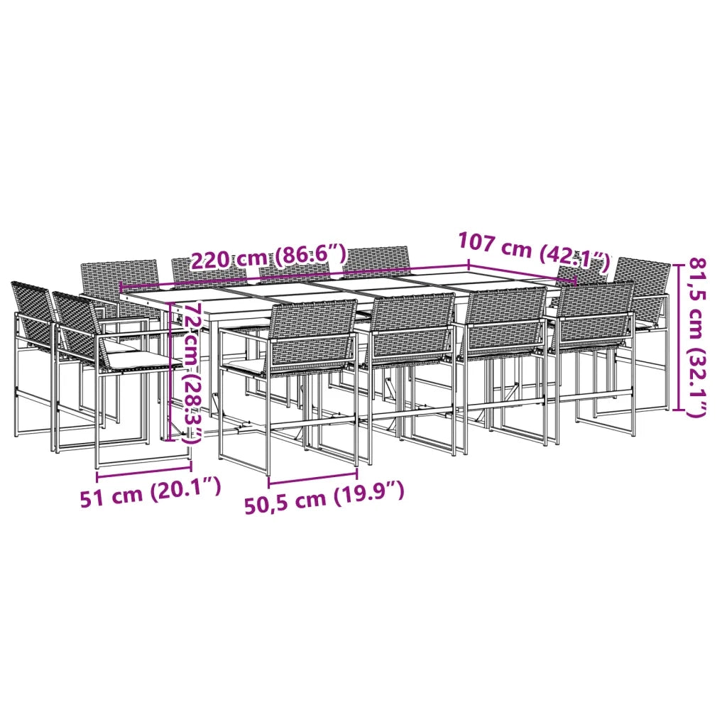 vidaXL Set da Pranzo da Giardino 13pz con Cuscini Nero in Polyrattan