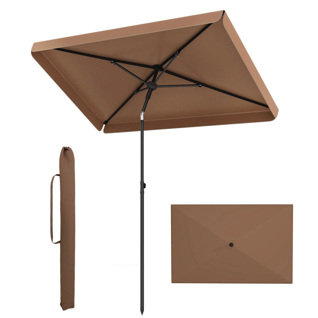 Ombrellone da giardino con tetto inclinabile struttura in metallo e borsa portatile, Ombrellone rettangolare Marrone