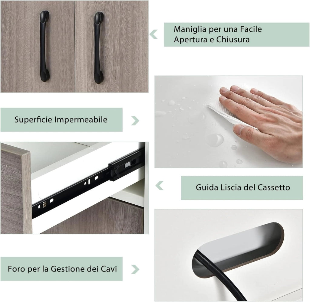 Mobile Cucina con 3 Ante e Credenza, Dispensa Cucina con Cassetto, con Foro per Cavi e Ripiani Regolabili, Ampio Spazio Aperto per Microonde, 60 x 40 x 180 cm (Bianco)