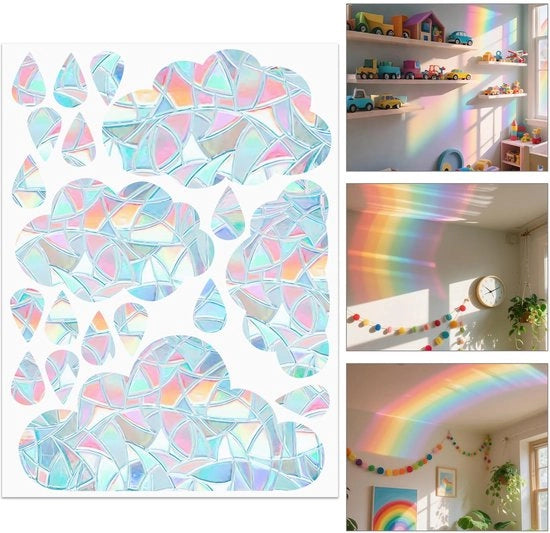 Sticker per finestra con nuvole bianche e arcobaleno 19 pezzi protezione da pioggia e sole per finestra protezione per uccelli con film per finestra arcobaleno modello senza nome 19 pezzi