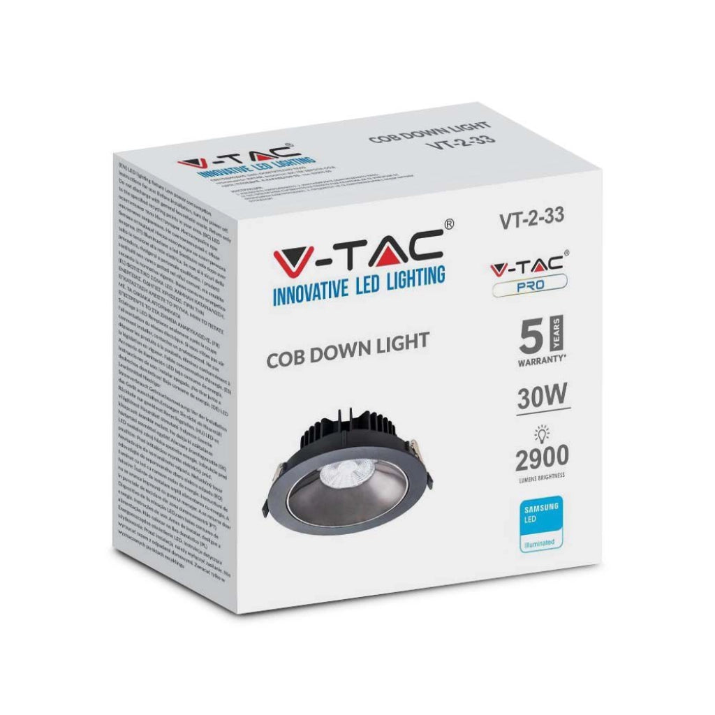 Downlight a LED - Samsung Chip 30W CoB Reflector Black Housing 4000K