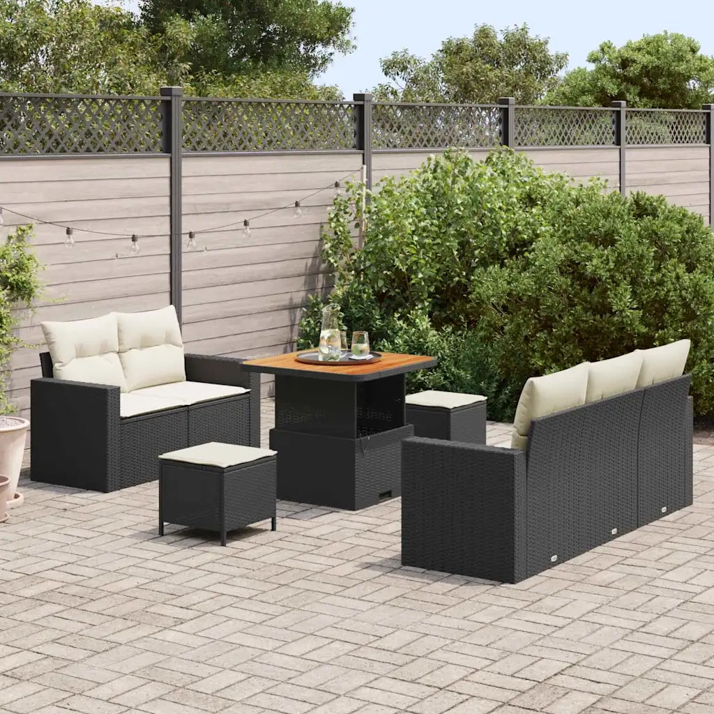 Set Divano da Giardino con cuscino 8 pcs Nero polyrattan 3361555