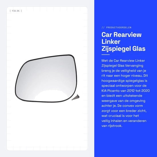Linker Specchio Rettrovisore per Auto con Vetro Convesso - Bianco - Adatto per Picanto 2012-2020