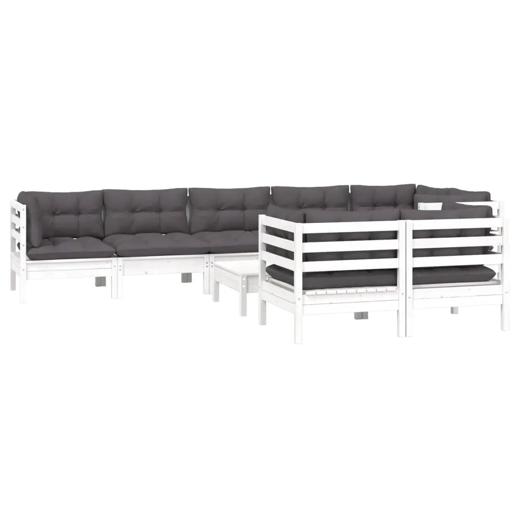 Set Divani da Giardino 9 pz con Cuscini Bianchi Legno di Pino 3096509