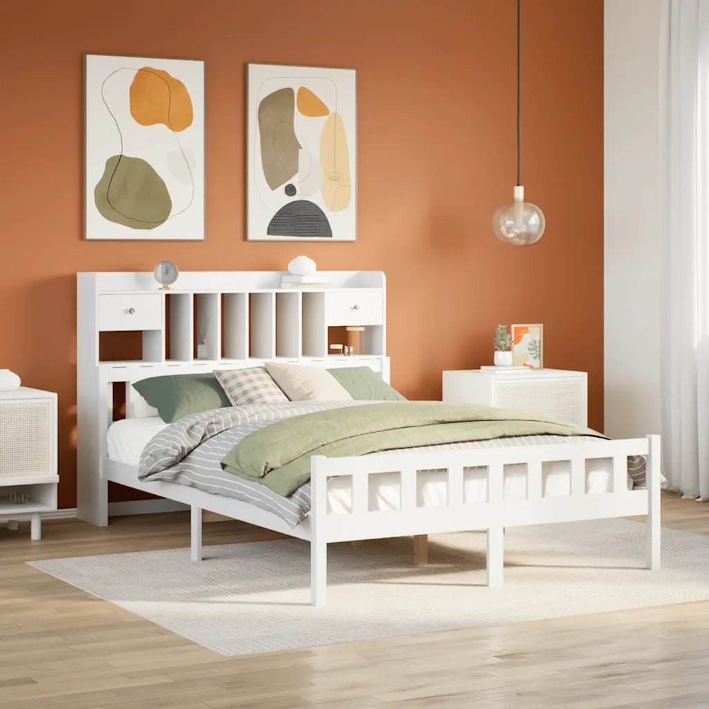 Letto Libreria senza Materasso Bianco 160x200 cm Legno di Pino 3322177