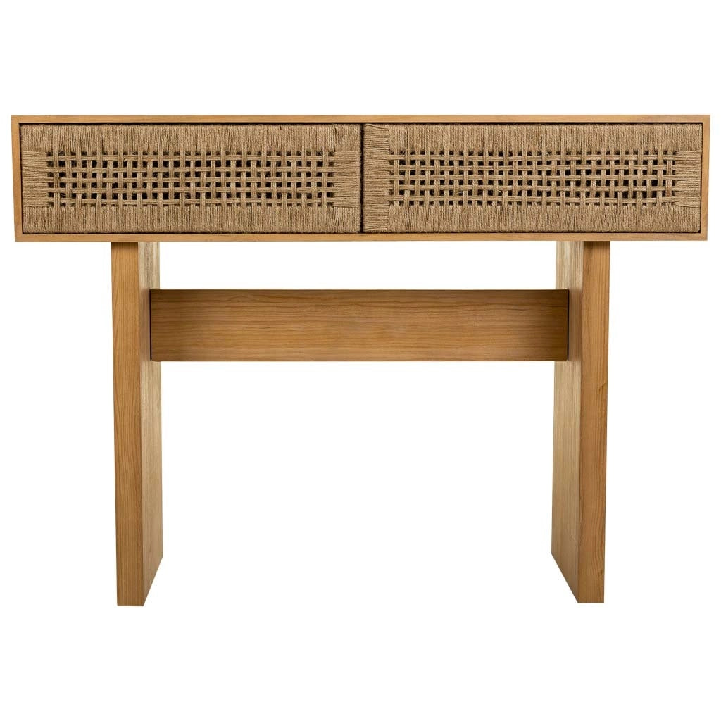 Mobile da ingresso in legno e corda intrecciata marrone 110x36x77h