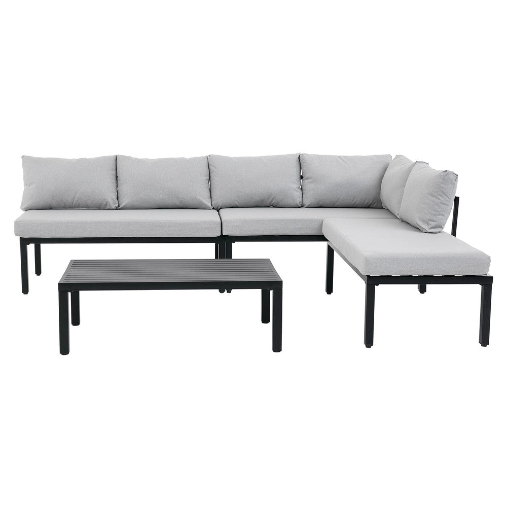 Set da giardino modulare - Zephmum- 6 posti, struttura in ferro zincato, tavolo, grigio