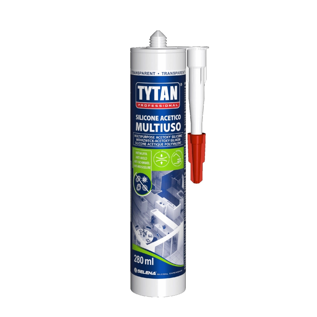 Silicone Acetico Multiuso Tytan antimuffa sigillante flessibile elastico bianco trasparente BIANCO