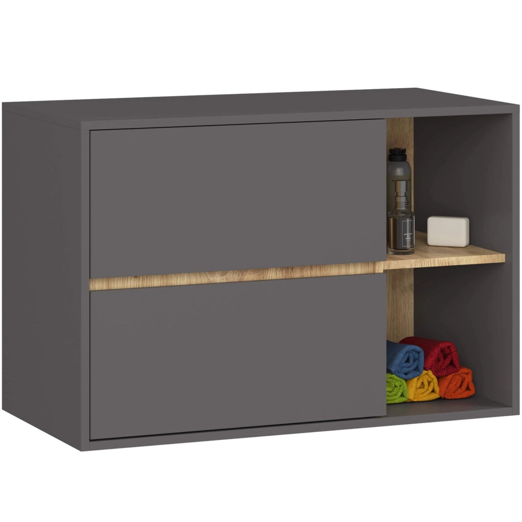 Set di mobili da bagno sospesi VAMI in Grigio Grafite con colore interno Rovere Artisan