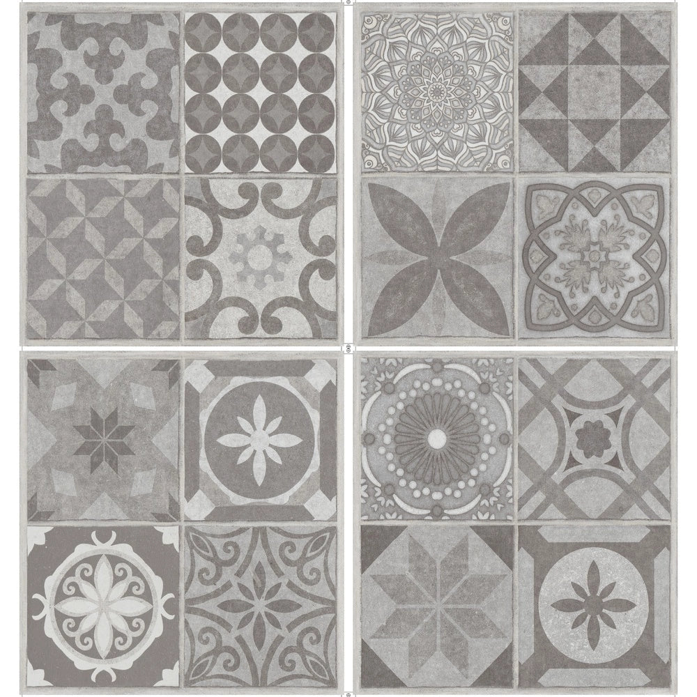 Set 22 Piastrelle Autoadesive per Pavimento e Parete 30x30 cm 2 mq in LTV PVC Effetto Maiolica Vintage