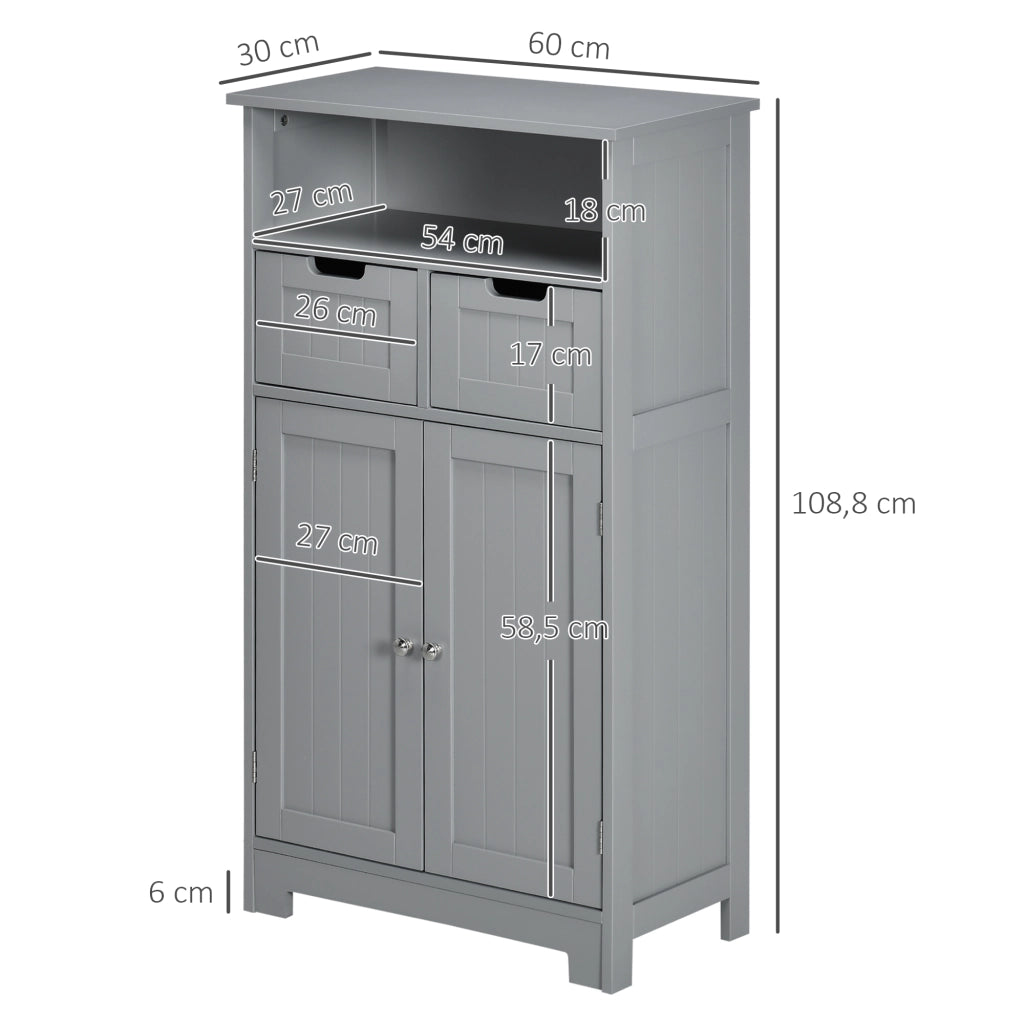 Mobile Bagno con 2 Cassetti, Nicchia, Armadietto e Ripiano Regolabile ¨C Zephmum ¨C Grigio 60x30x109 cm