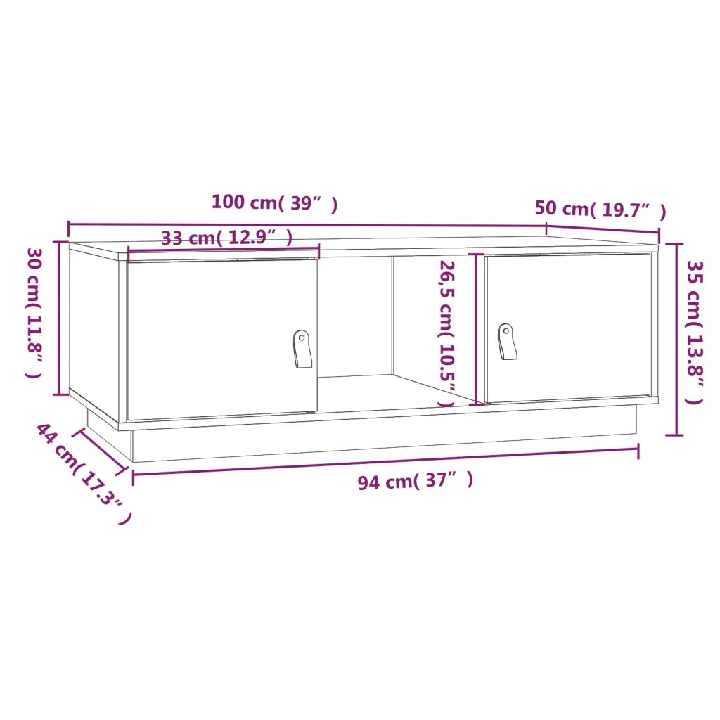 Tavolino da Salotto ambra 100x50x35 cm Legno Massello di Pino 818268
