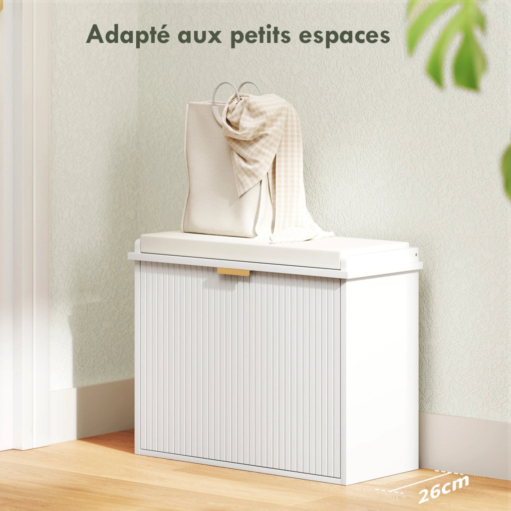 Panca con cuscino, cassetto e portascarpe ¨C zephmum ¨C bianco, 62x26x47.5 cm