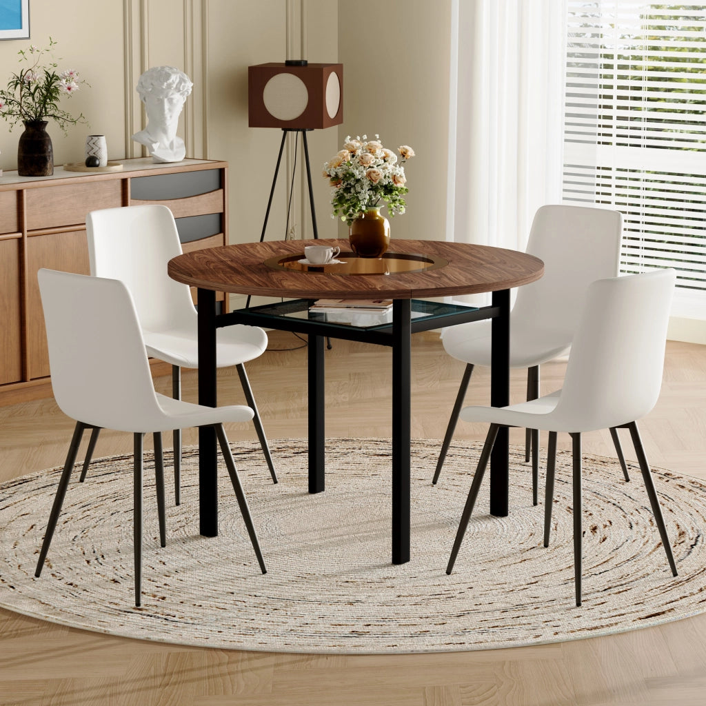 Tavolo da pranzo rotondo con 4 sedie, piano in MDF con inserto in vetro, per sala da pranzo e cucina, 100 cm