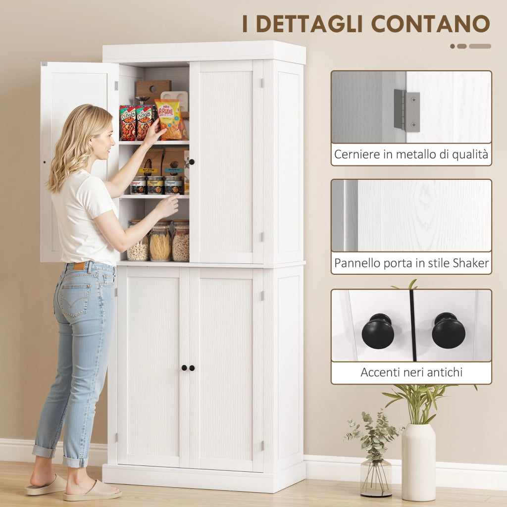 Mobile Cucina con Ante in Legno e Ripiani Regolabili ¨C Zephmum ¨C 76x40.5x184 cm, Bianco