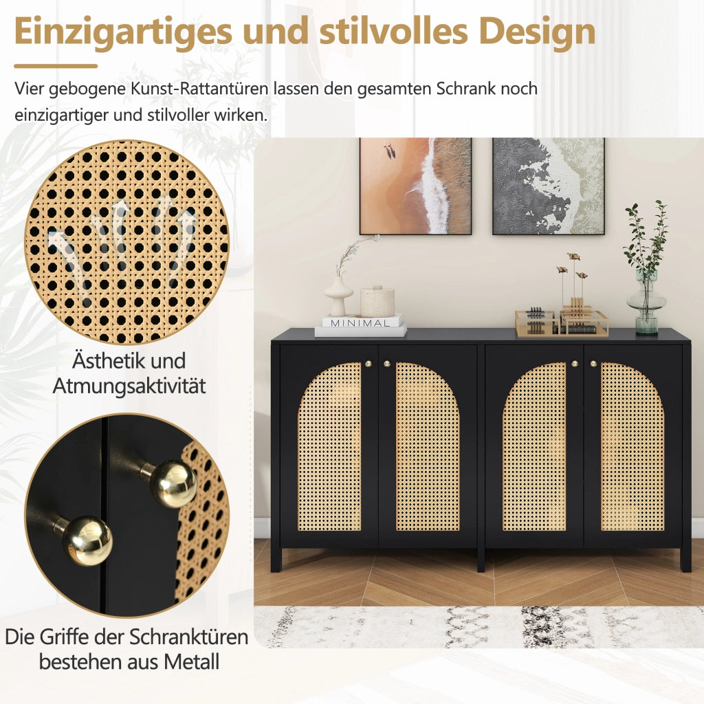 Credenza con 4 ante e ripiano regolabile; per soggiorno; in MDF; nero