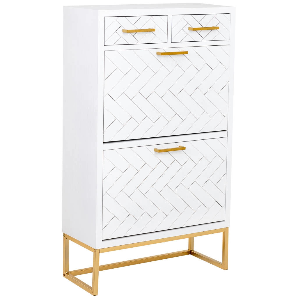 Scarpiera con 2 cassetti e 2 ante, legno e metallo, 70x32x120h cm