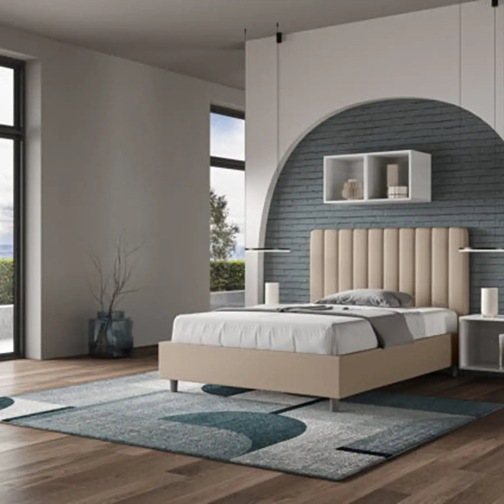 Letto una piazza e mezza senza rete imbottito 120x210 similpelle tortora Agueda