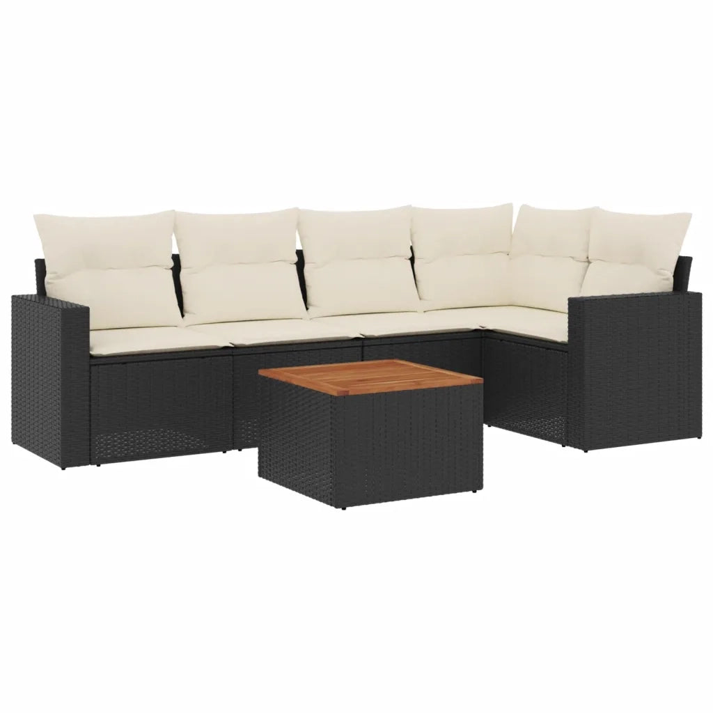 Set Divano da Giardino 6 pz con Cuscini Nero in Polyrattan 3256441