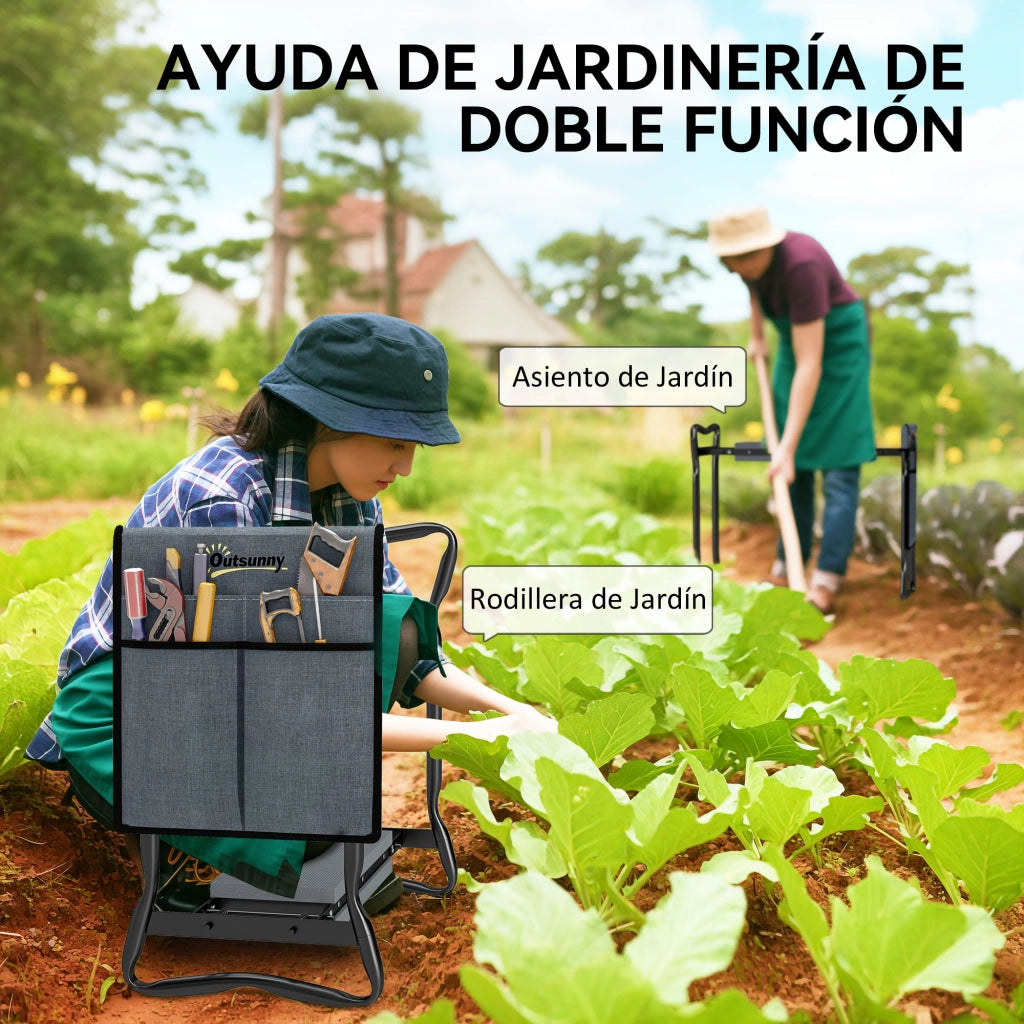 Sgabello Pieghevole Giardino con Cuscino e Sacco Attrezzi ¨C zephmum ¨C Grigio