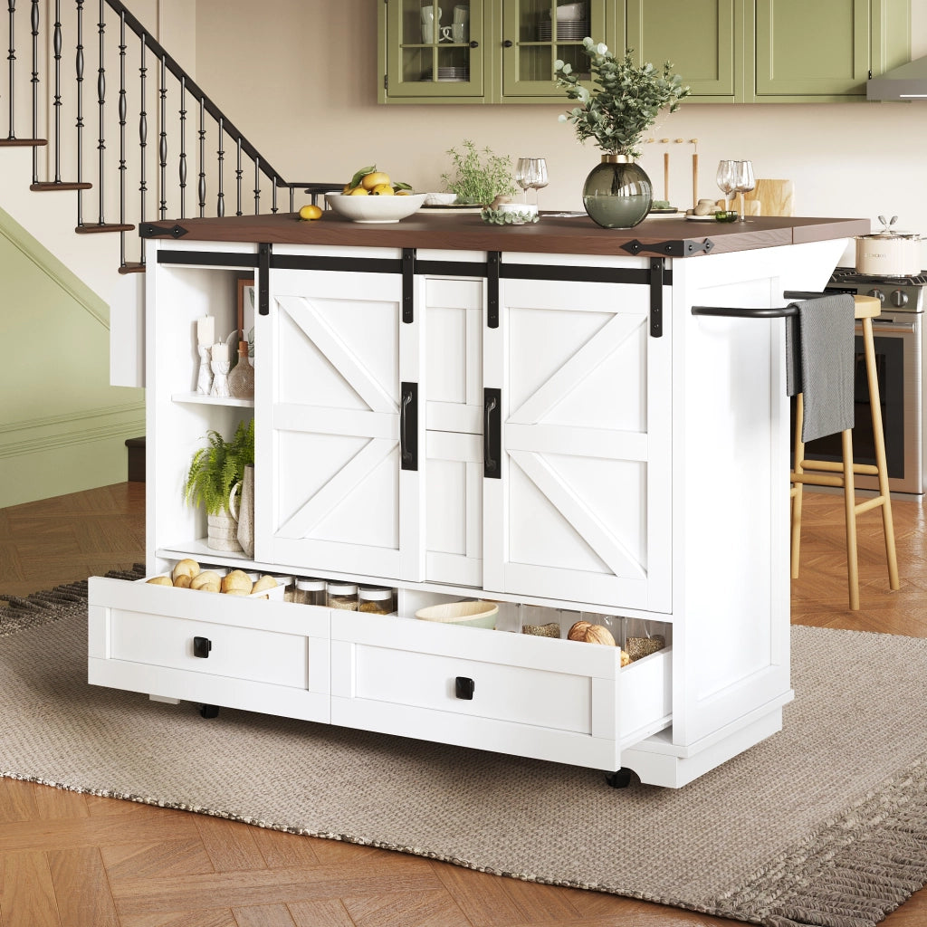 Carrello da Cucina con Piano Pieghevole ¨C MINIMAL ¨C 3 Cassetti, Ante, Rotelle