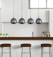 Lampadario Contemporaneo Amsterdam Acciaio Nero Vetro Fumè 4 Luci E27