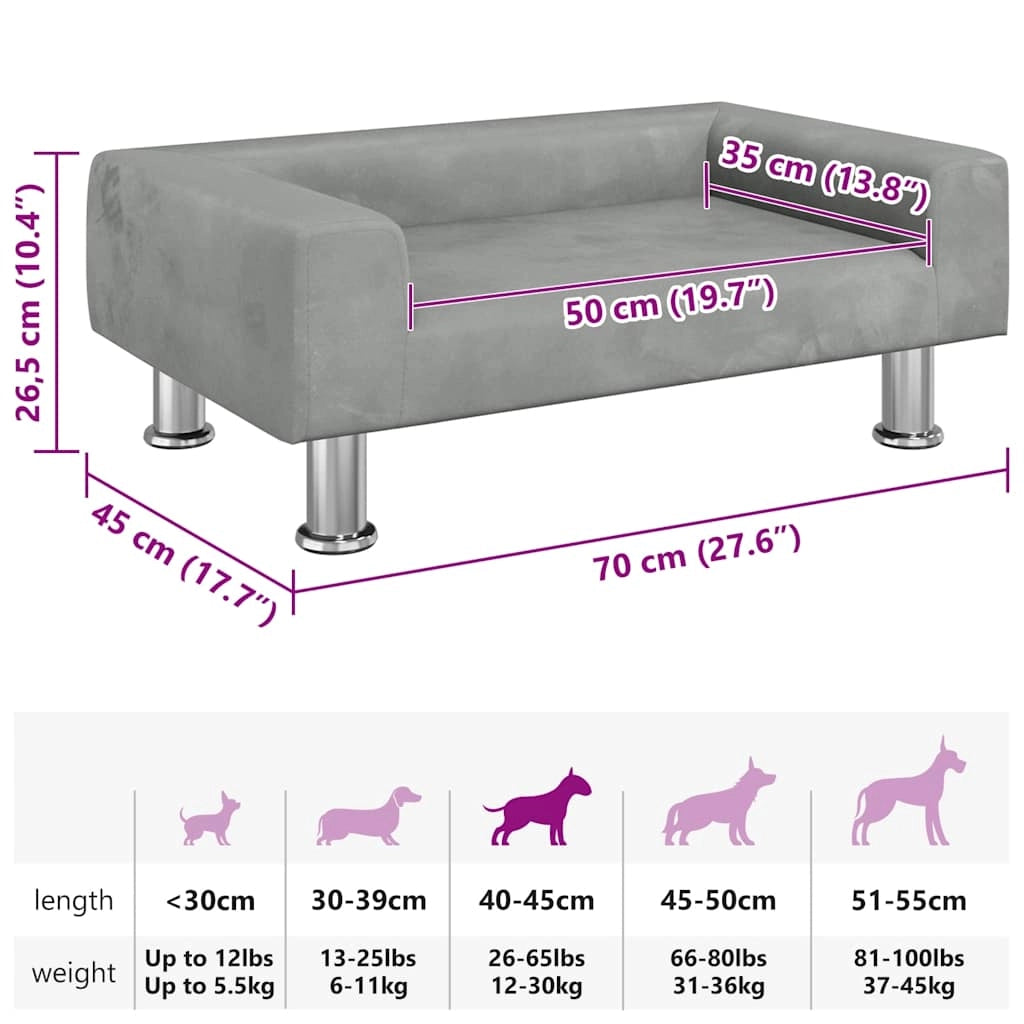 Cuccia per cani comoda poltrona letto 70 x 45 x 26,5 cm velluto grigio 02_0043104