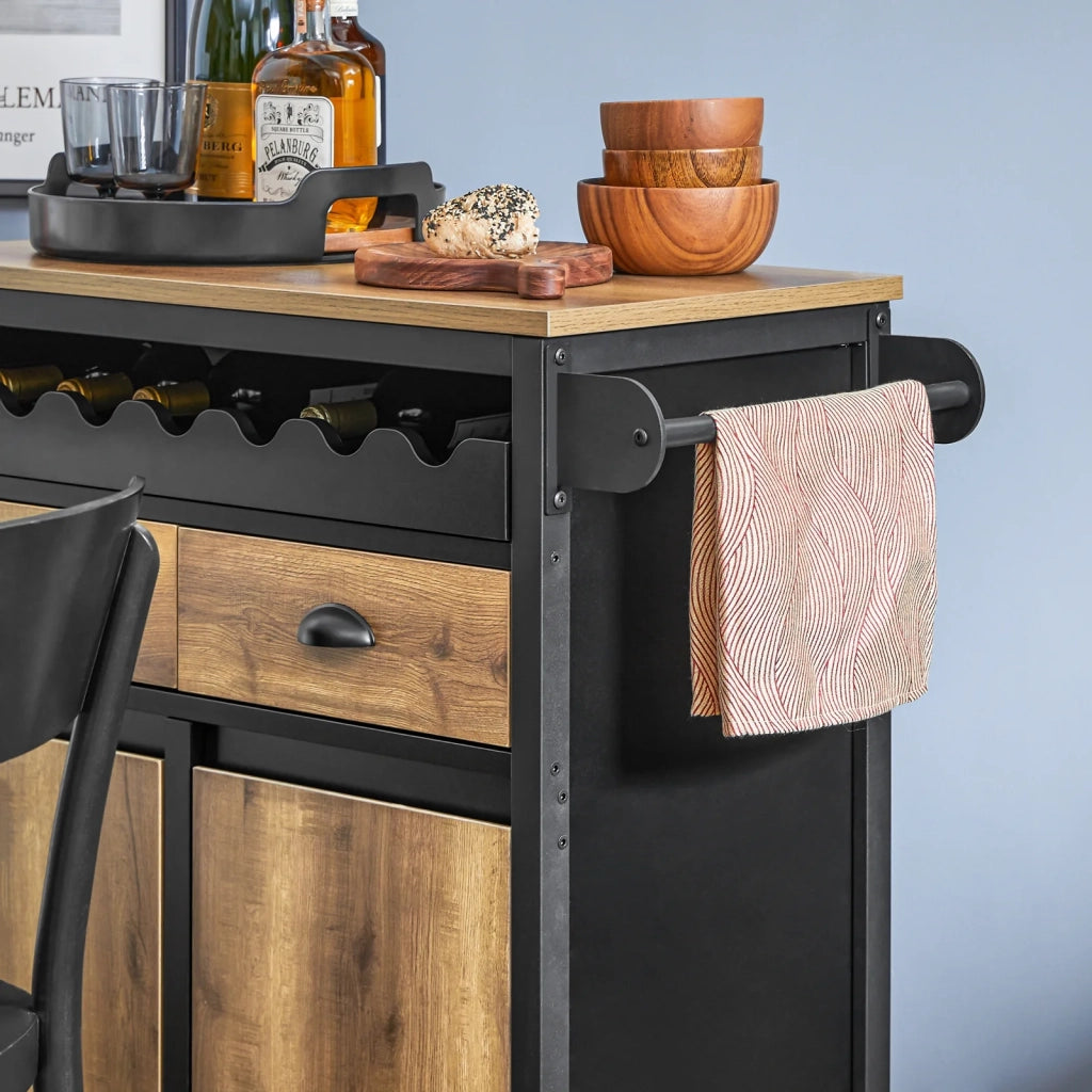 Carrello Cucina Con Ruote Credenza Cucina Mobile Cucina Nero 89x40x87cm FKW122-SCH