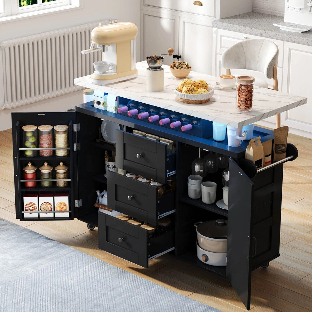 Isola Cucina Mobile con Piano Ribaltabile ¨C Xylo ¨C Legno, 5 Ruote, 120x42x93 cm