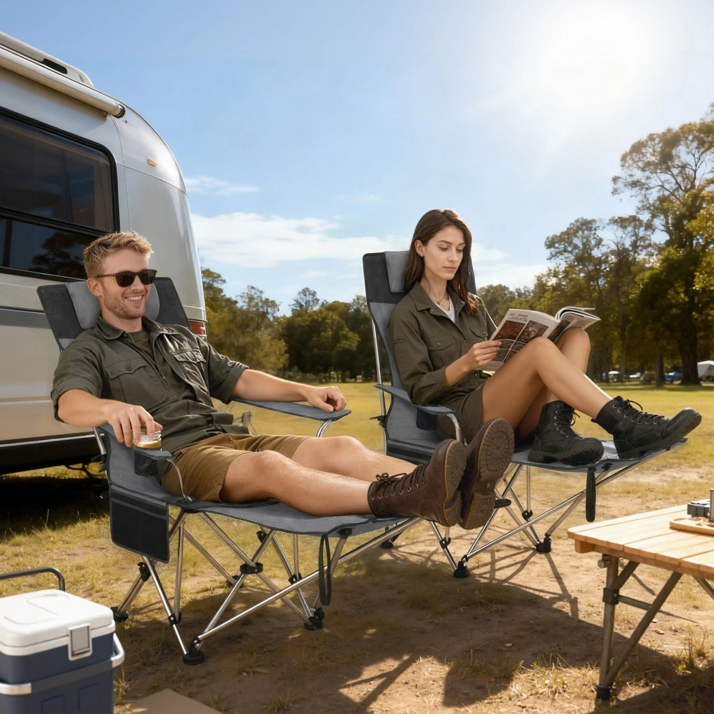 Sedia da camping pieghevole inclinabile con poggiapiedi ¨C Zephmum ¨C Grigio