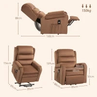 Poltrona Alzapersona Reclinabile a 160° con Poggiapiedi e Telecomando, in Velluto, 85x88x109 cm, Marrone