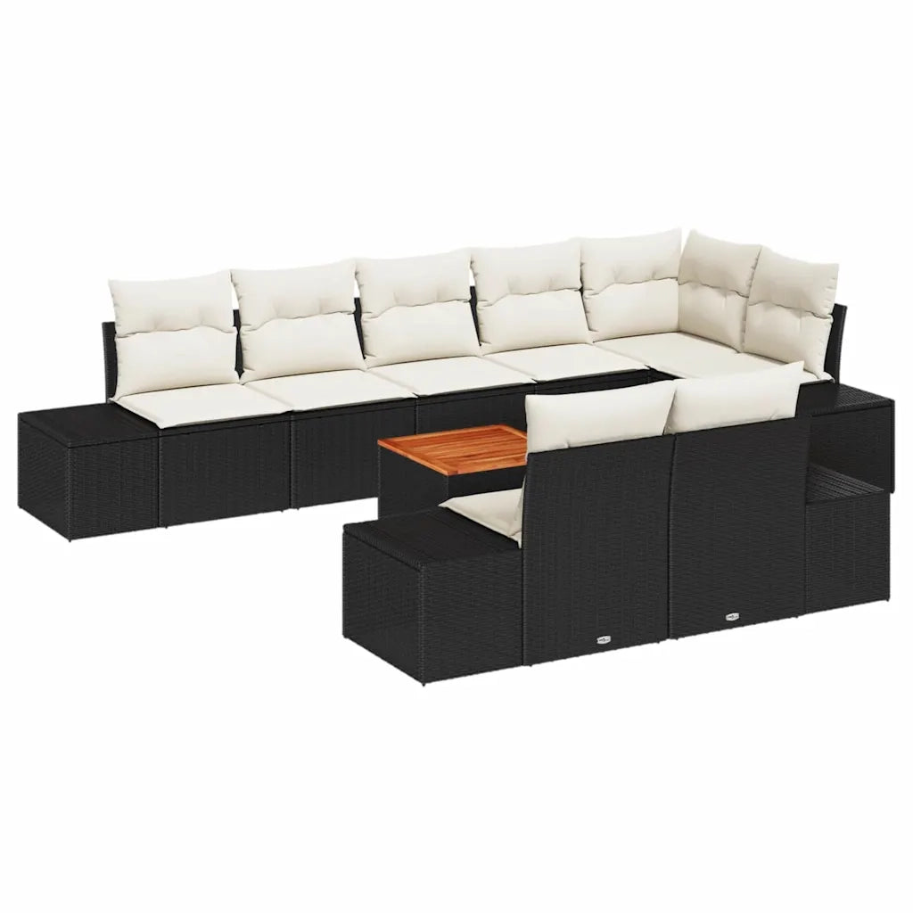 Set Divano da Giardino 9 pcs Nero e bianco