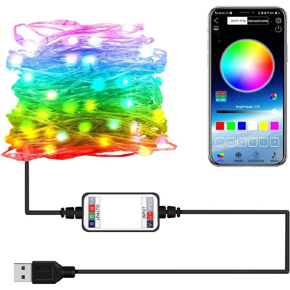 Trade Shop - Luci Natalizie A Strisce Led App 10mt Usb Bluetooth Decorative Per Albero Natale -