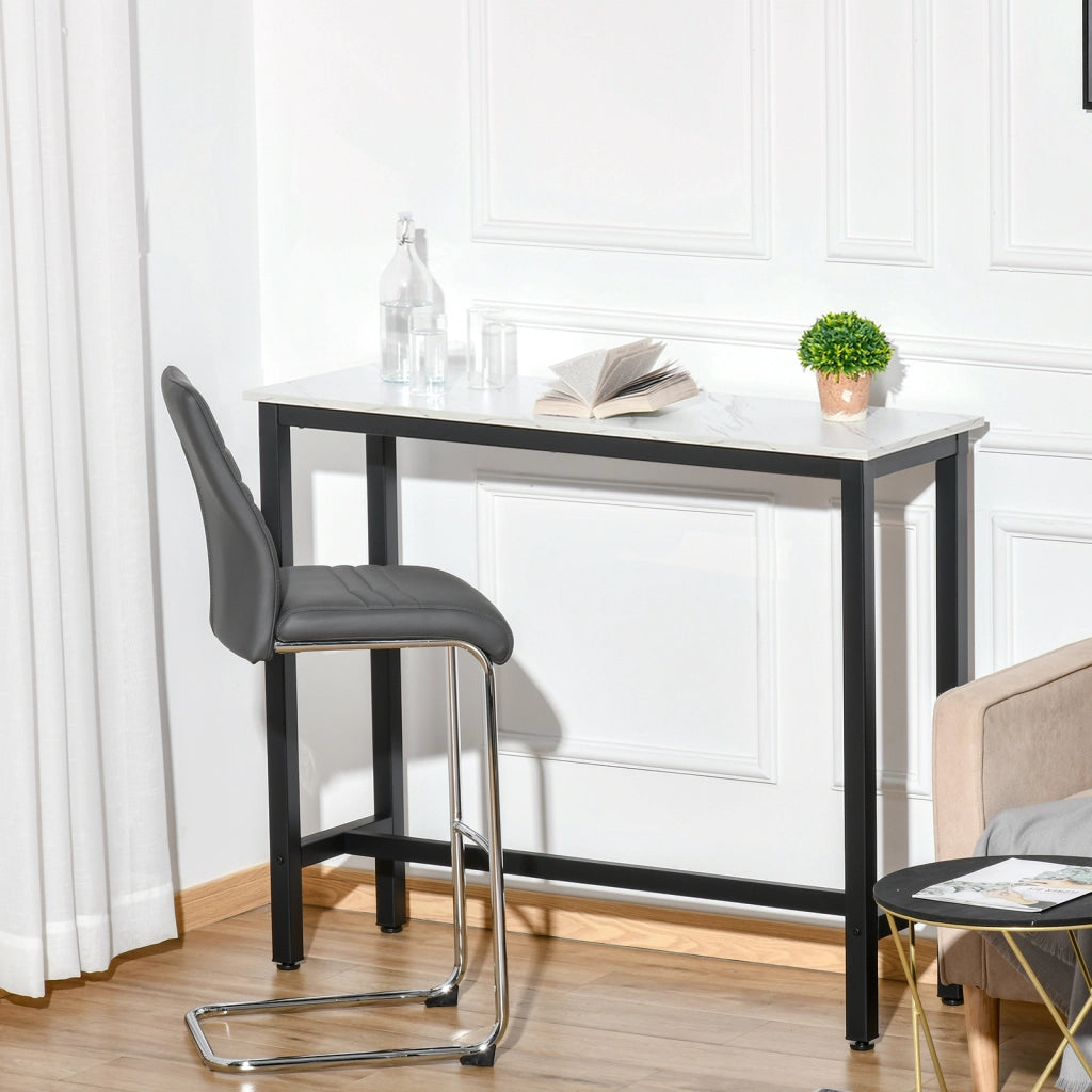 Tavolo da pranzo - bar effetto marmo - 120x40x100 cm - piedi regolabili - bianco+nero - acciaio